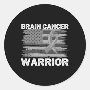 Sticker Rond Cerveau Cancer Guerrier Papa Hommes Usa Drapeau Ca