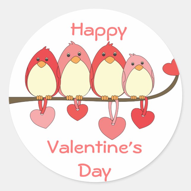 Sticker Rond Ces Oiseaux Sur Valentines DAy (Devant)