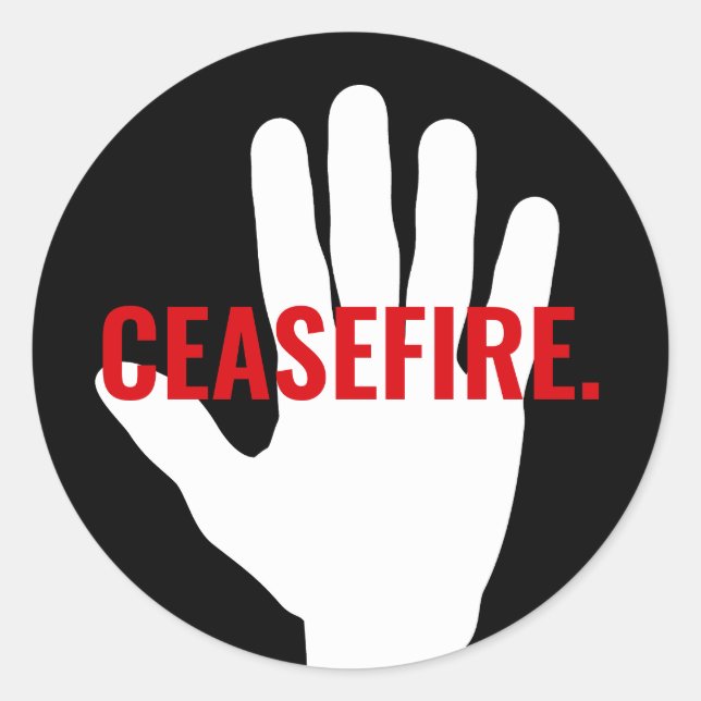 Sticker Rond Cessez-le noir rouge main blanche gras texte perso (Devant)