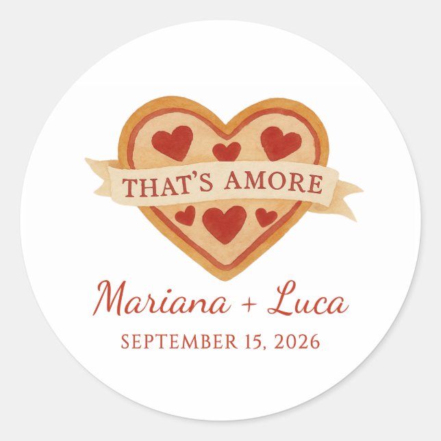 Sticker Rond C'est Amore Italien Chic Mariage Pizza Coeur (Devant)