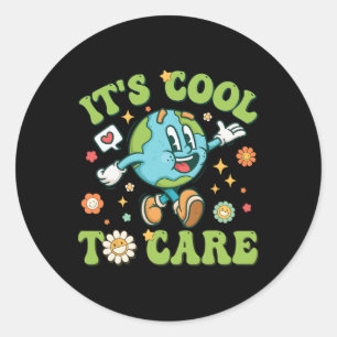 Sticker Rond C'est Cool de prendre soin du Jour des terres Retr