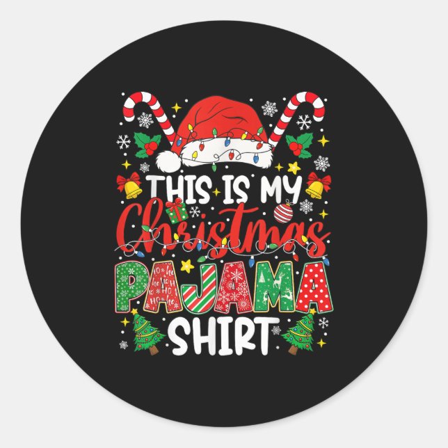 Sticker Rond C'Est Drôle, Mon Pyjama Chemise De Noël Jc Noël Jc (Devant)