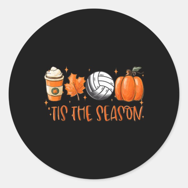 Sticker Rond C'Est La Saison Citrouille Leaf Latte Fall Volleyb (Devant)