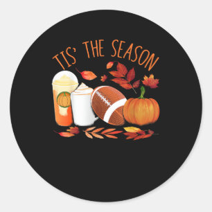 Sticker Rond C'Est La Saison Football Citrouille Thanksgiving A