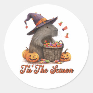 Sticker Rond C'Est La Saison Halloween Capybara