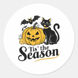 Sticker Rond C'Est La Saison Halloween chauves-souris Citrouill