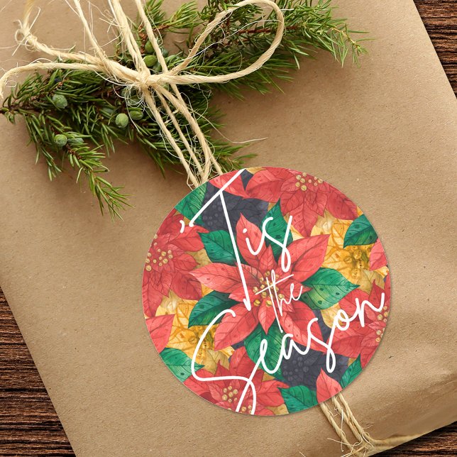 Sticker Rond C'est la saison Poinsettia vacances de Noël (Créateur téléchargé)