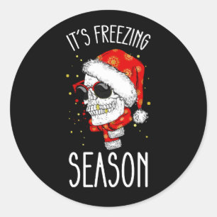 Sticker Rond C'est la saison verglaçante hiver neige Noël
