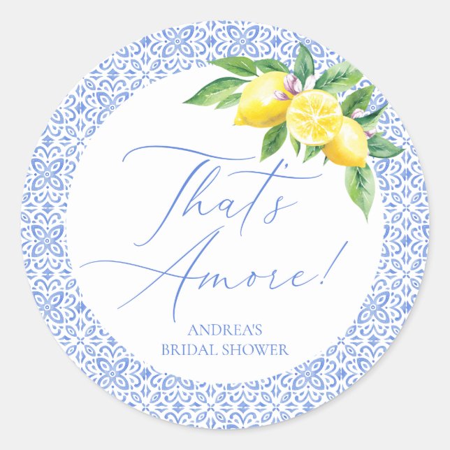 Sticker Rond C'est l'Amour Lemon Italian Carrelage Bleu Baby Sh (Devant)