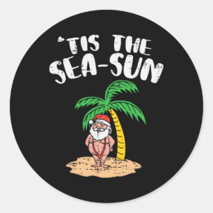 Sticker Rond C'est le soleil marin de Noël au palmier plage en