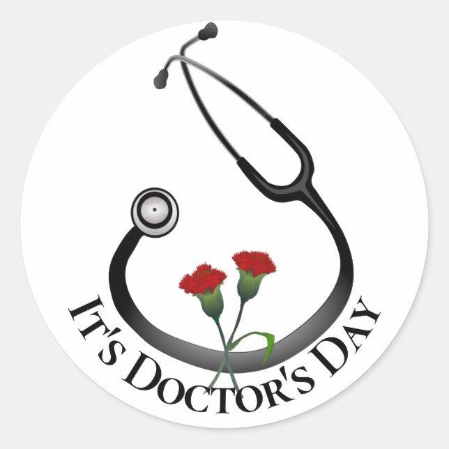 Sticker Rond C'est le Stethoscope du jour du Docteur (Devant)