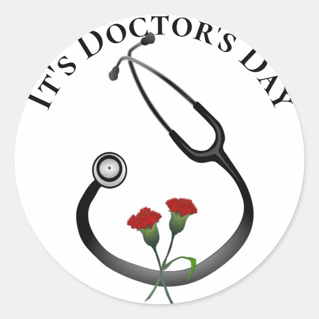 Sticker Rond C'est le Stethoscope du jour du Docteur (Devant)
