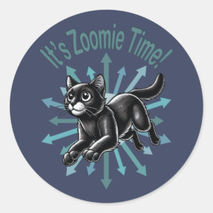 Sticker Rond C'est le temps Zoomie Chat Noir