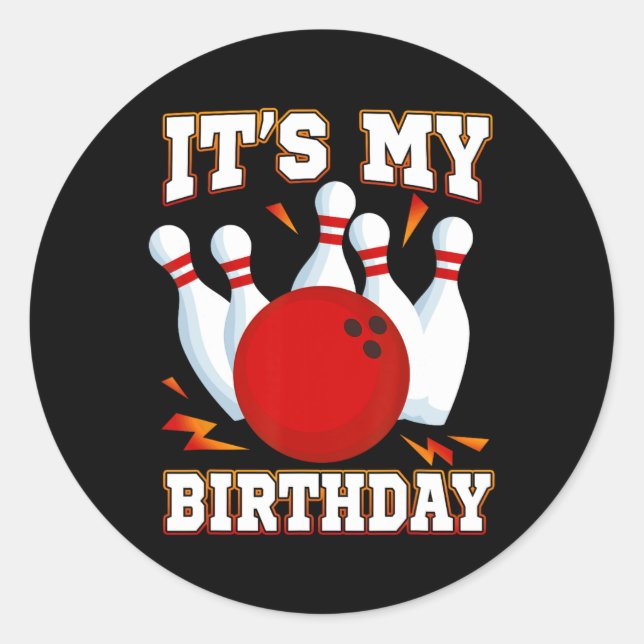 Sticker Rond C'est ma fête de quilles d'anniversaire (Devant)