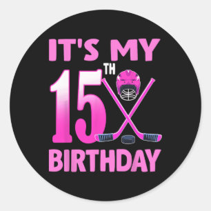Sticker Rond C'est mon 15e anniversaire Fille Hockey sur glace