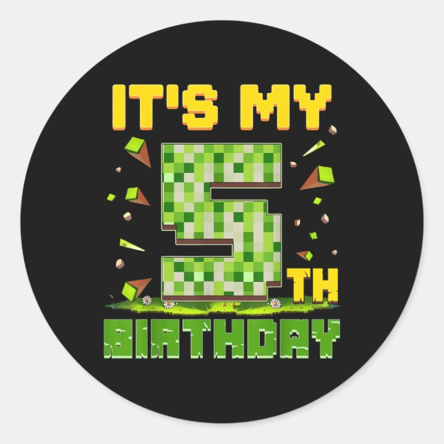 Sticker Rond C'est mon 5e anniversaire garçon 5 ans Anniversair (Devant)