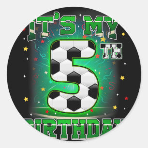 Sticker Rond C'est mon 5ème anniversaire Garçons Football 5 ans