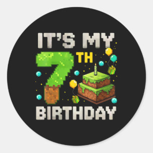 Sticker Rond C'est mon 7ème anniversaire de gamer pixel Anniver