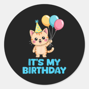 Sticker Rond C'est mon anniversaire chat kawaii 