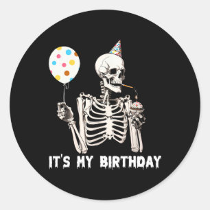Sticker Rond C'est mon anniversaire Halloween Squelette drôle A