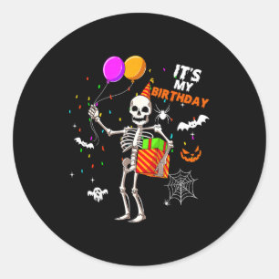 Sticker Rond C'est mon anniversaire squelette Joyeux anniversai