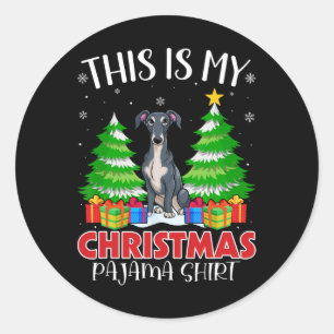 Sticker Rond C'Est Mon Pyjama De Noël Chien Grise Italien