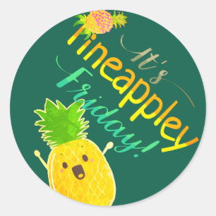 Sticker Rond C'est Pineappley Friday - Punny Garden Classic Rou