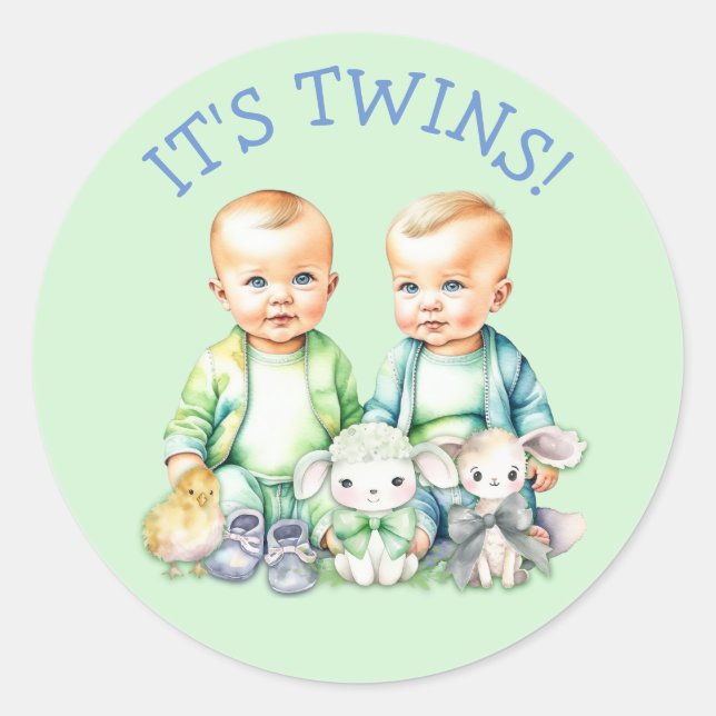 Sticker Rond C'est Twins ! Belle garçon jumeaux Baby shower Tra (Devant)