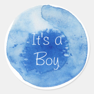 Sticker Rond C'est un Baby shower d'aquarelle pour garçon