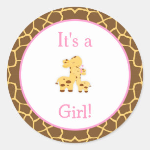 Sticker Rond C'est un Baby shower de Giraffe de fille