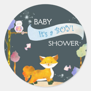 Sticker Rond C'est un Baby shower de renard boisé