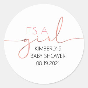 Sticker Rond C'est un Baby shower de script Gold Rose pour fill