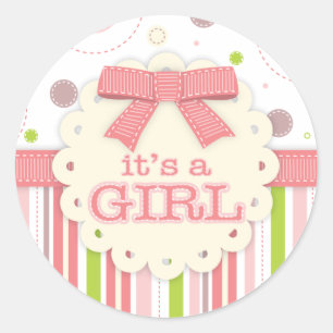 Sticker Rond C'est un Baby shower Girl Pinks & Green Stitches