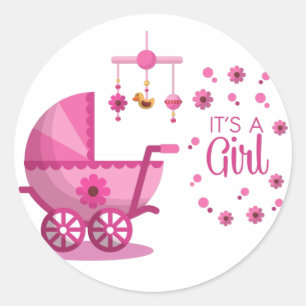Sticker Rond C'est un Baby shower rose fille