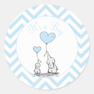 Sticker Rond C'est un éléphant bébé garçon bleu avec un cœur pe