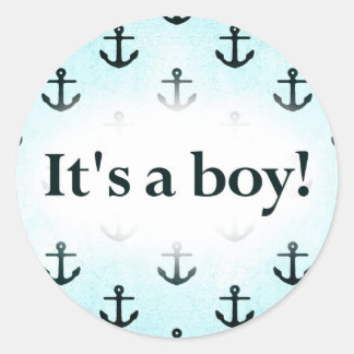 Sticker Rond C'est un garçon ! Ancre Motif Bébé Bleu