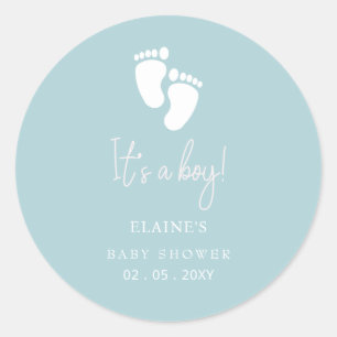 Sticker Rond C'est un Garçon Baby Feet Blue Boy Baby shower