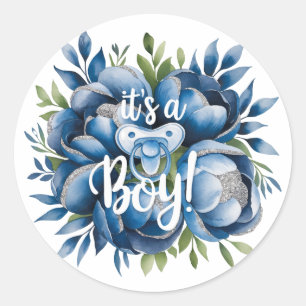 Sticker Rond C'est un garçon ! Baby shower Peint Pacifique & pi