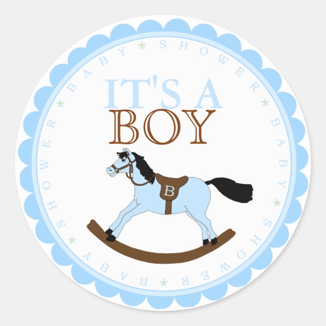 Sticker Rond C'est Un garçon Blue Rocking Horse (Devant)