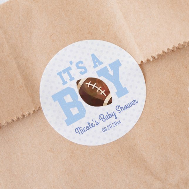Sticker Rond C'est un garçon ! Fête du Baby shower de football  (Créateur téléchargé)