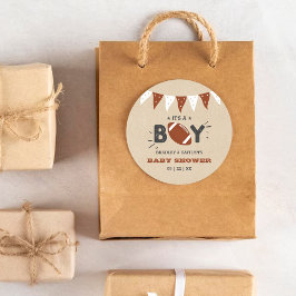 Sticker Rond C'est un garçon ! Football Thème Co-ed Baby shower