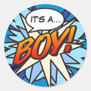 Sticker Rond C'EST UN GARÇON Genre Reveal Fun Retro Comic Book
