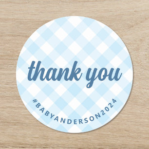 Sticker Rond C'est un garçon Merci En vichy Baby shower