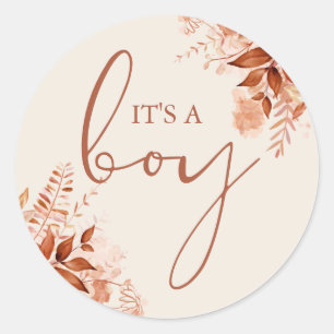 Sticker Rond C'Est Un Garçon Rustique Automne Baby shower Favor