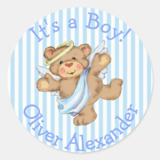 Sticker Rond C'est un ours en peluche ange personnalisé pour un