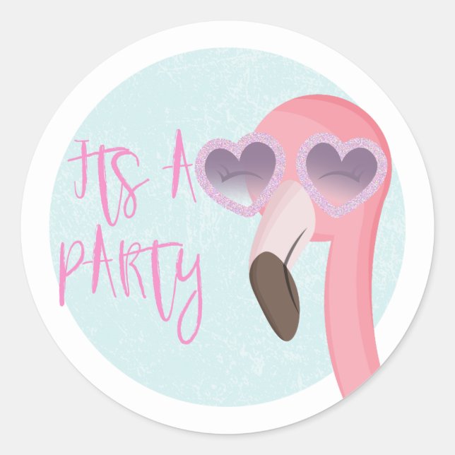Sticker Rond C'est un parti | Sceau d'enveloppe de Flamant rose (Devant)