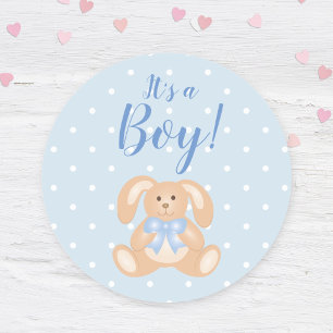 Sticker Rond C'est un petit lapin lapin Baby shower bleu Pastel