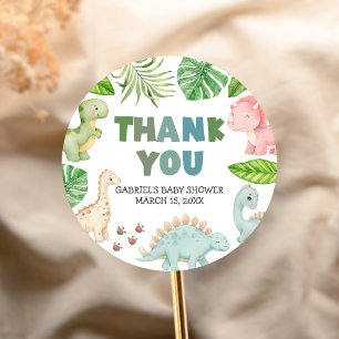 Sticker Rond C'est une Baby Shower de Dinosaure Garçon