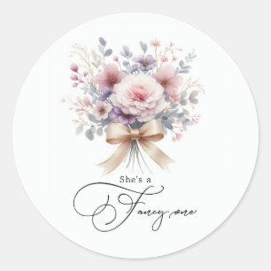 Sticker Rond "C'est une élégante" Rose Floral 1er Anniversaire 