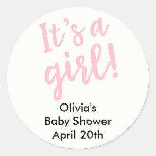 Sticker Rond C'est une fille Baby shower Favor Balise rose